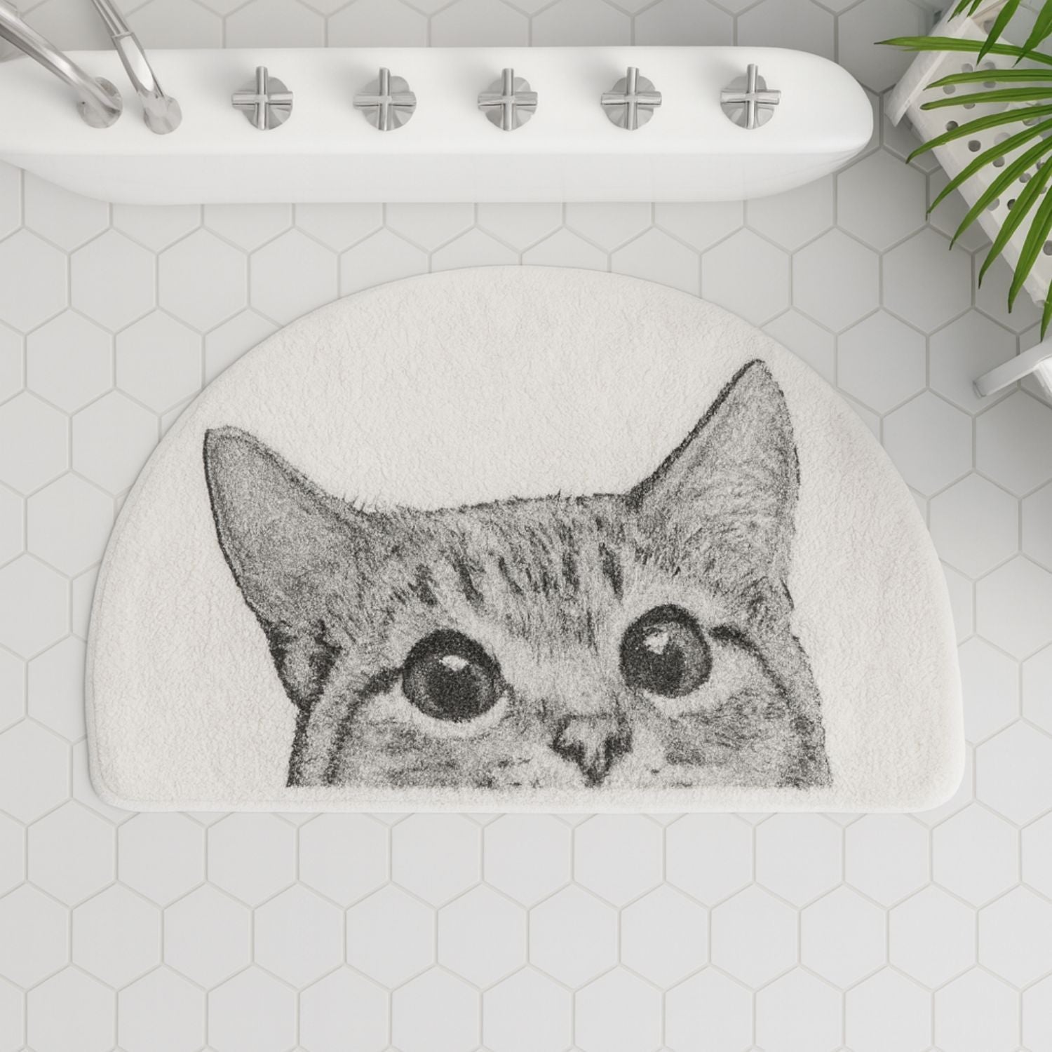 Peeping Kitty | Non-Slip Bath Mat – Soft Polyester Cat Design