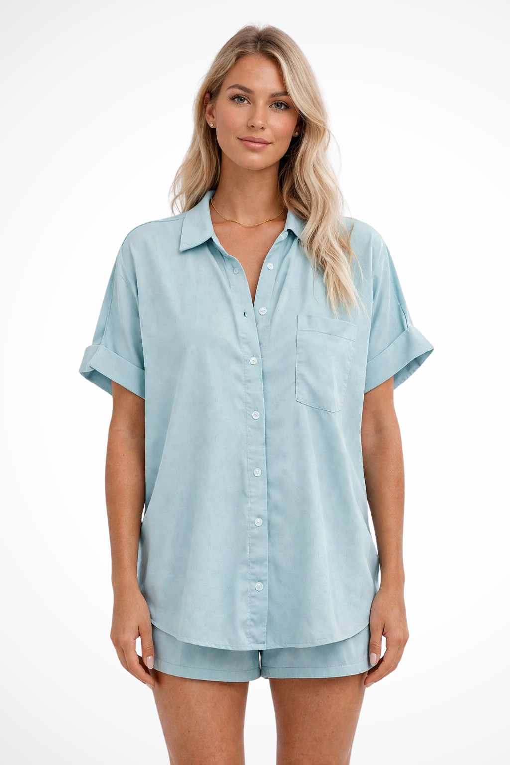 Phoebe | Women's Shirt - Oversized Button-Down with Chest Pocket 13