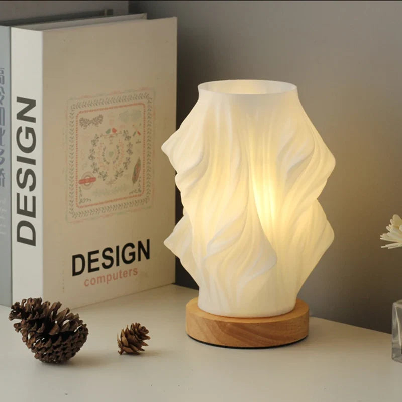 Sculpted Shade Table Lamp Wood Base | Wave, Swirl or Cloud Style, Medium or Large | Dimmable Warm & Natural White, USB Powered 14