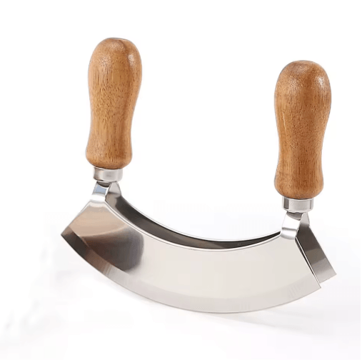 Pizza Rocker Knife Stainless Steel | Double Blade Mezzaluna Chopper | Smooth Even Slicing Without Dragging Toppings