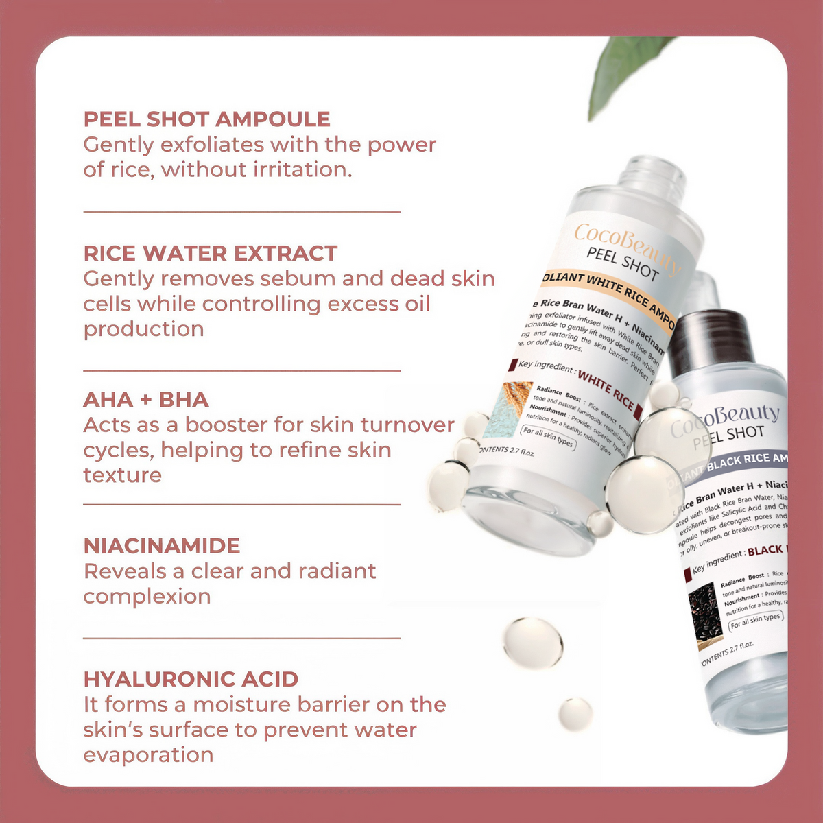 Pore Refining Rice Ampoule Serum for Women | Rice Bran Water & Clinical Acid Formula | Reduces Blackheads & Enlarged Pores