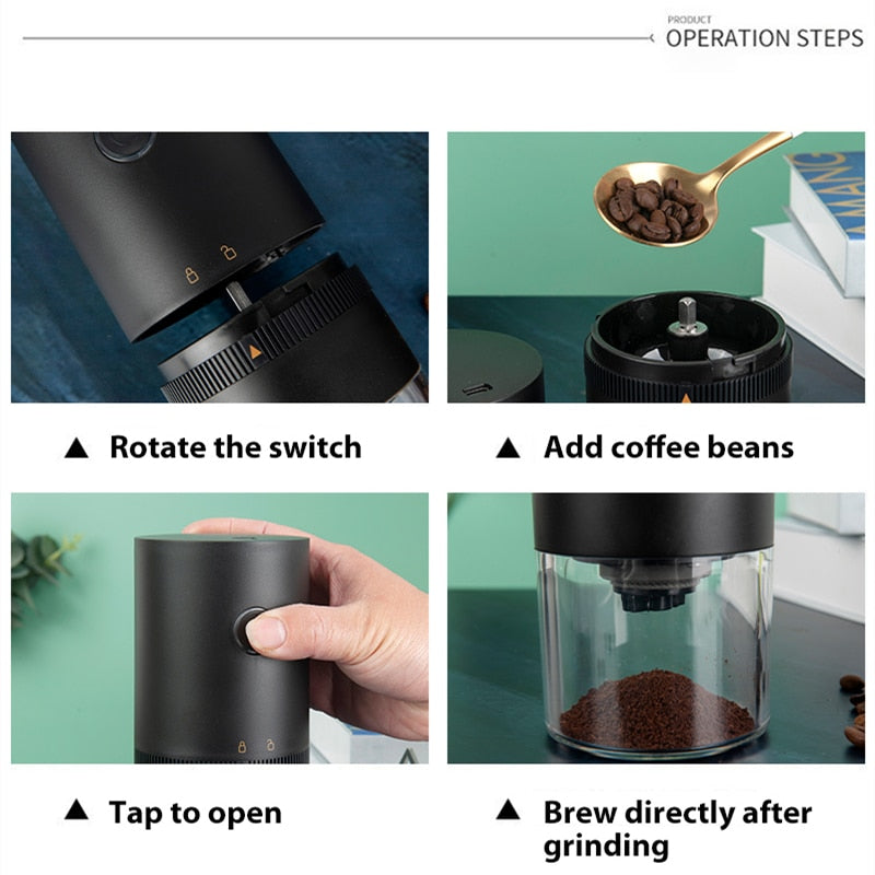 Portable Coffee Grinder | Lit One-Key Top, Clear Catch Cup