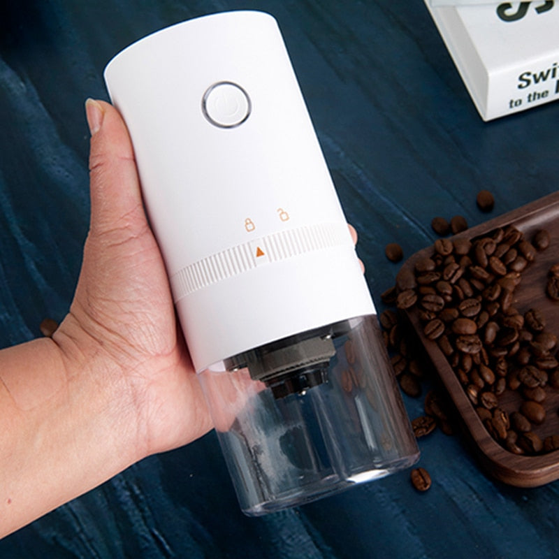 Portable Coffee Grinder | Lit One-Key Top, Clear Catch Cup