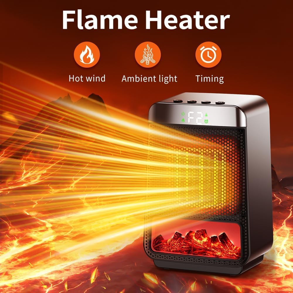 Portable Electric Heater 1500W | PTC Fast Heating with Flame Effect | Eco-Friendly, Low Energy & Quiet Operation