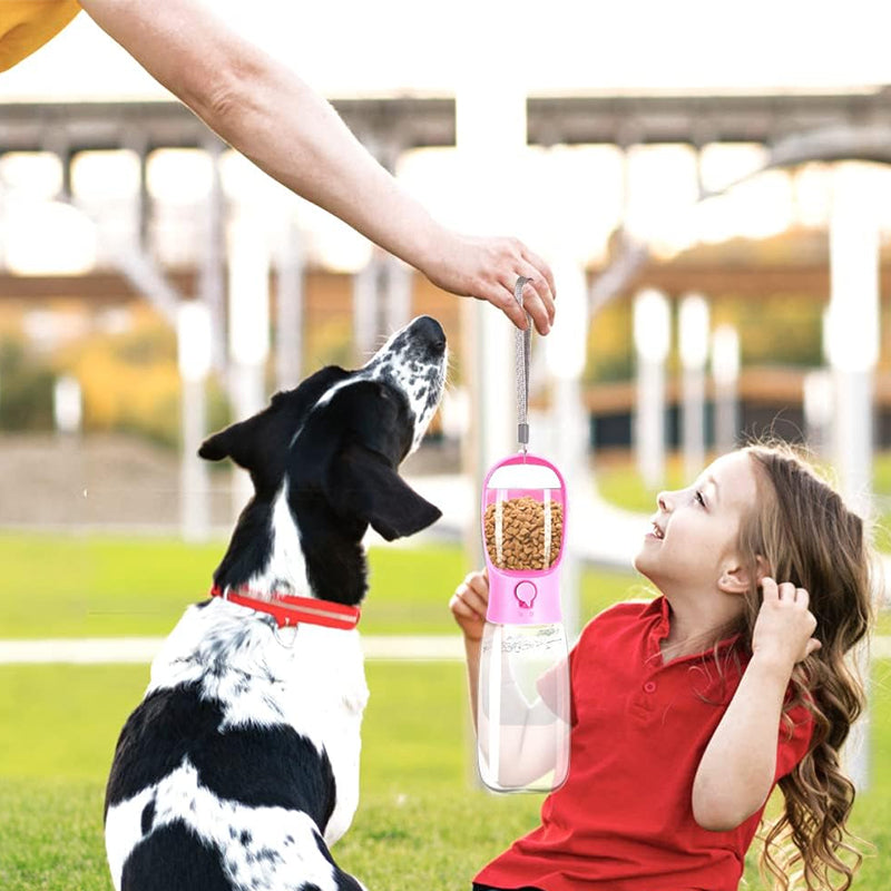 Portable Pet Water Bottle Food Feeder | Leak-Proof Design with Carbon Filter & One-Touch Dispenser | 2-in-1 Hydration & Feeding