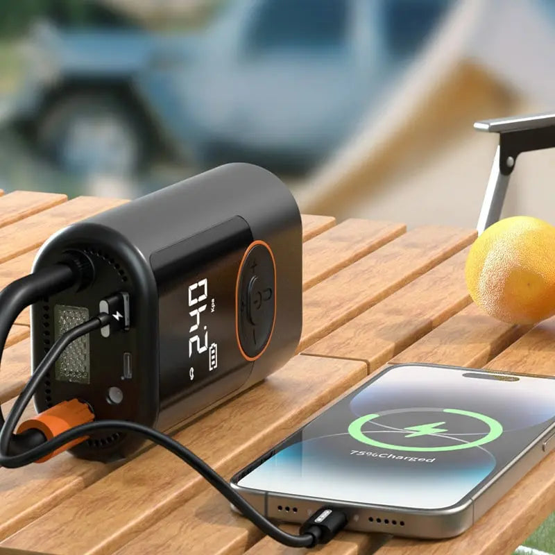 Portable Tyre Inflator Compressor | Automatic Pressure Control up to 150 PSI | Cordless 4000mAh Rechargeable Battery, LED Light