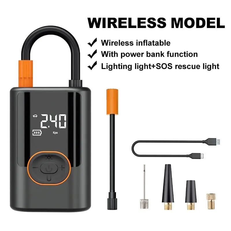 Portable Tyre Inflator Compressor | Automatic Pressure Control up to 150 PSI | Cordless 4000mAh Rechargeable Battery, LED Light