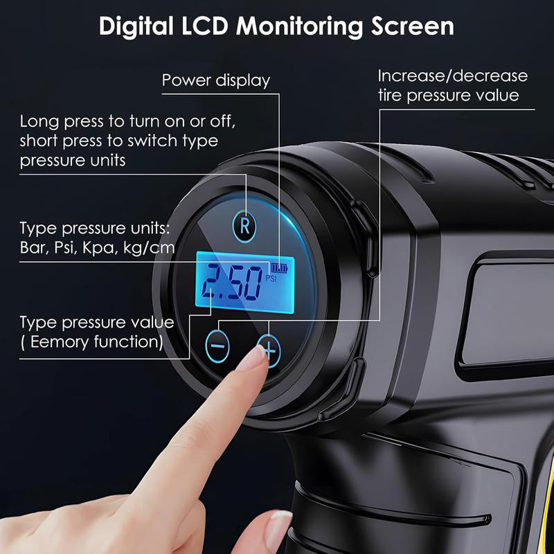 Portable Tyre Inflator Cordless | Digital Pressure Display & Auto Shut-Off | 35L/min Fast Inflation with LED Light