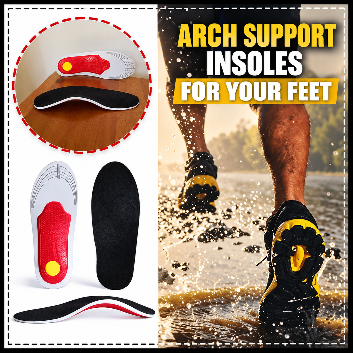 Pressure Relief Insoles for Everyday Wear | Ergonomic Arch Support Design | Even Pressure Distribution & Cushioning