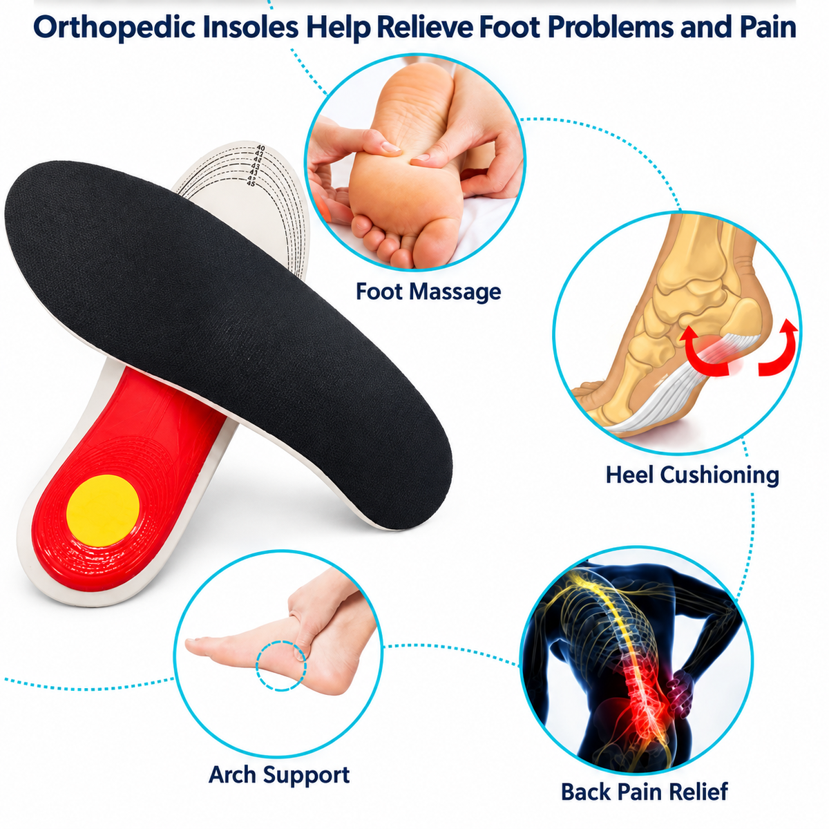 Pressure Relief Insoles for Everyday Wear | Ergonomic Arch Support Design | Even Pressure Distribution & Cushioning