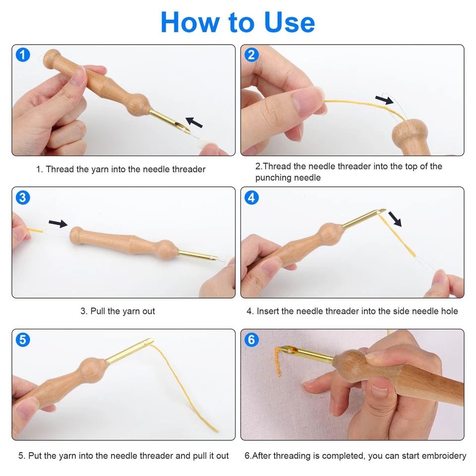 Punch Needle Embroidery Kit 36-Piece Set | Wooden and Metal Needles with Storage Box | Beginner Cross Stitching Tool Set
