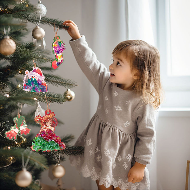 Puncture Painting Christmas Ornaments DIY Kit | 24 Themed Designs with Pen, Rope & Cloth | Paper Craft Activity for Kids