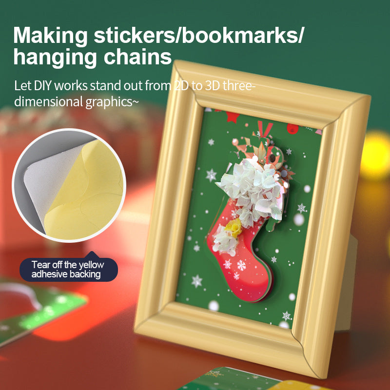 Puncture Painting Christmas Ornaments DIY Kit | 24 Themed Designs with Pen, Rope & Cloth | Paper Craft Activity for Kids