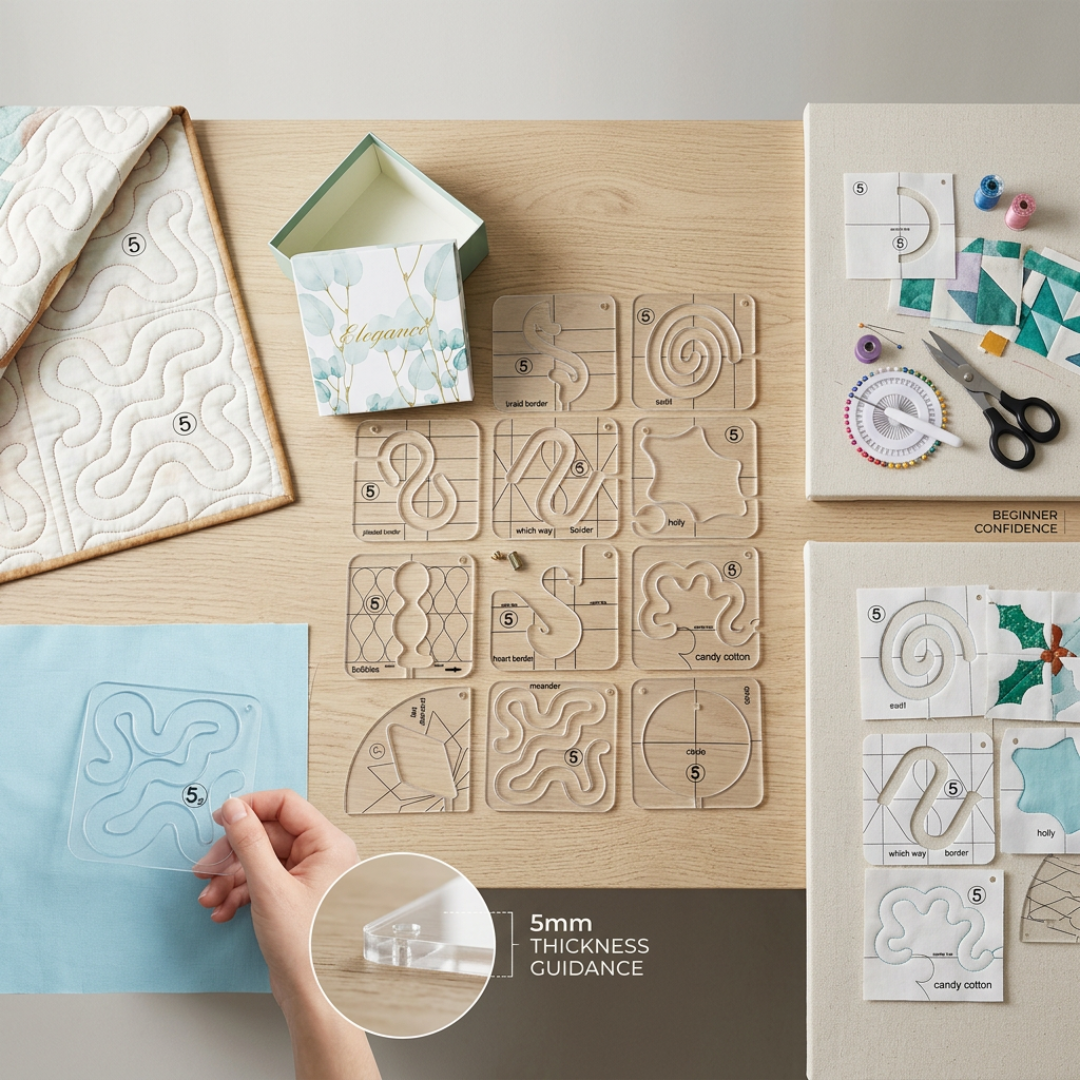 Quilt Template Set 12 Pieces | SewTrace Acrylic Free-Motion Quilting Guides
