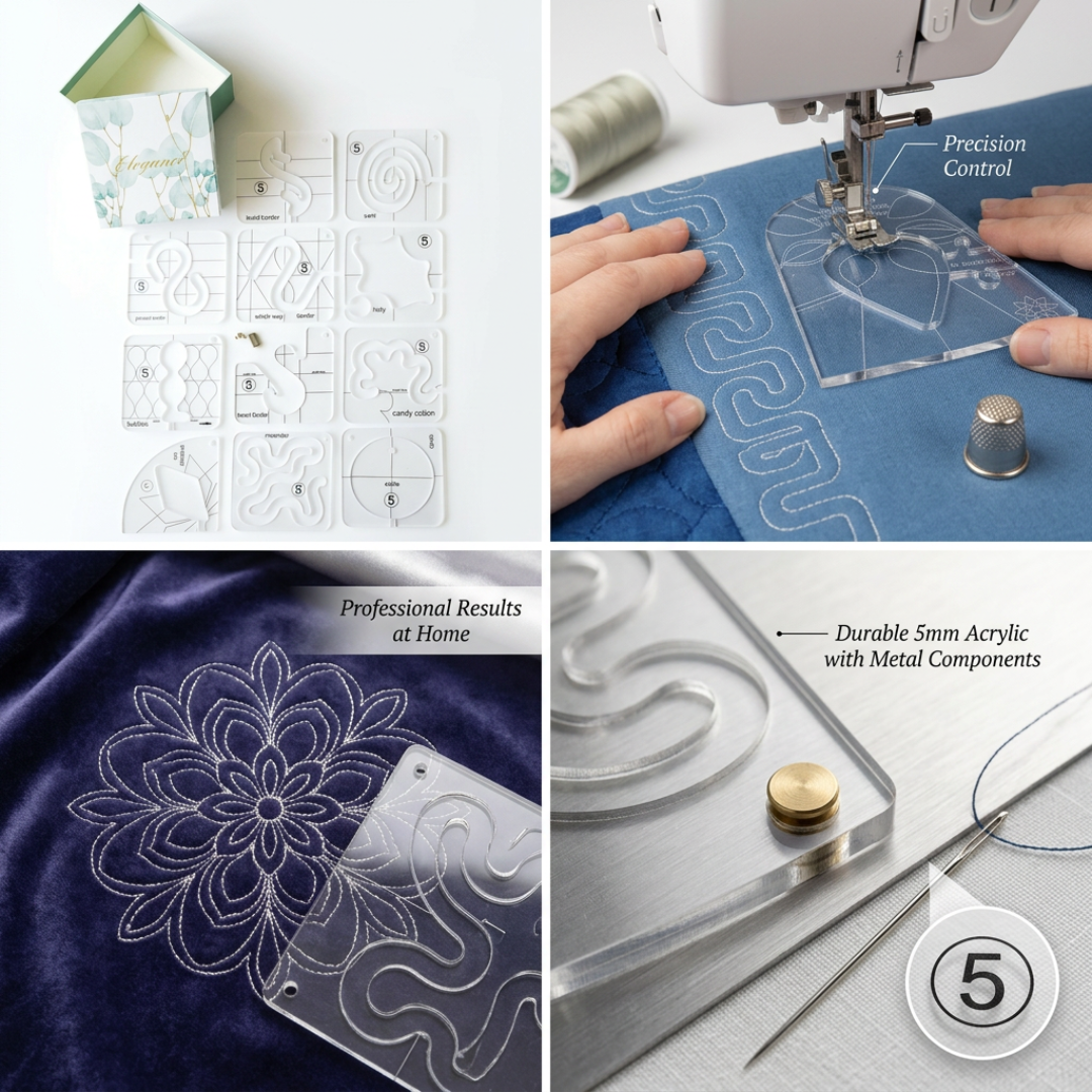 Quilt Template Set 12 Pieces | SewTrace Acrylic Free-Motion Quilting Guides