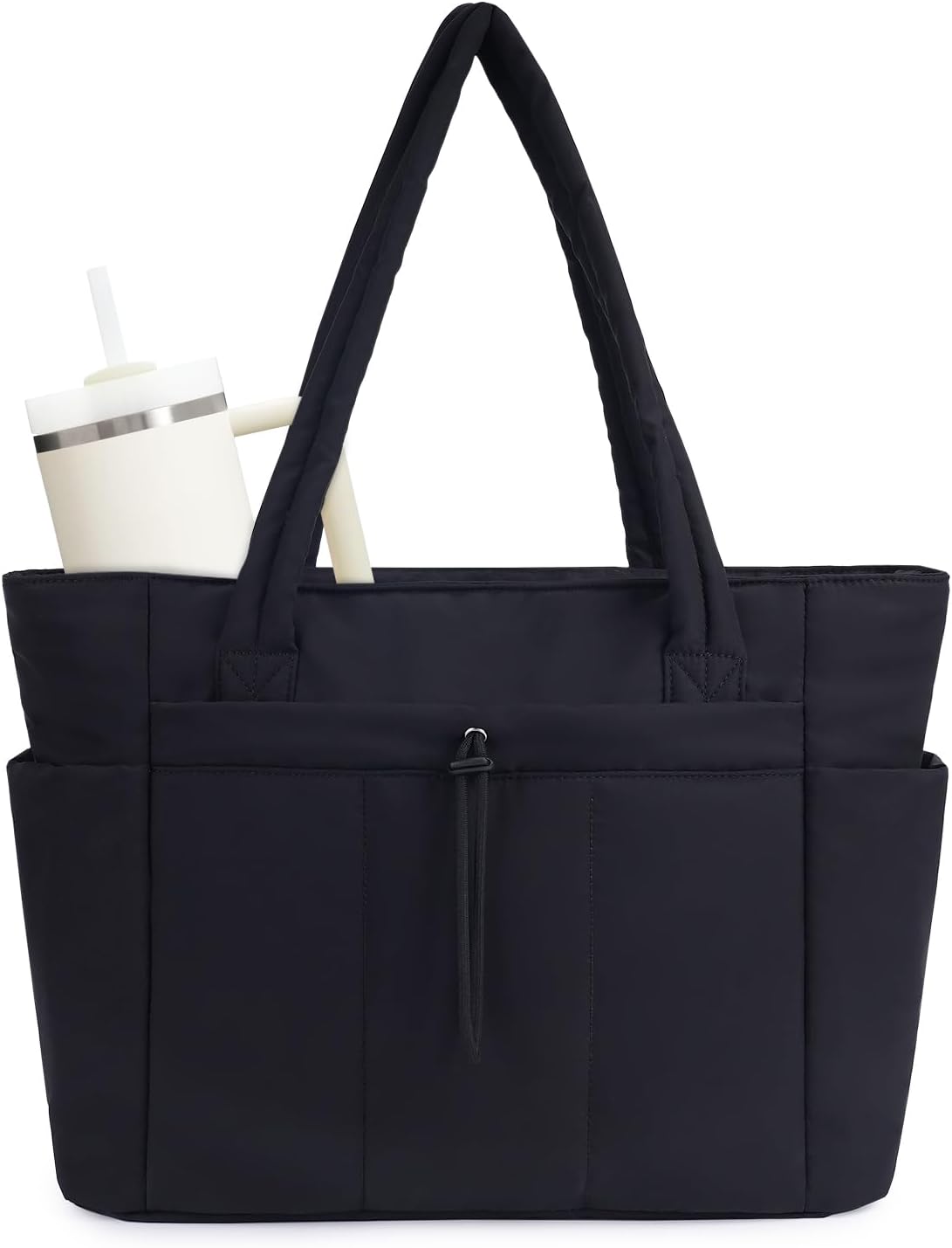 Quilted Puffer Tote Bag | Laptop Sleeve & Cup Holder - Spacious 20L Capacity