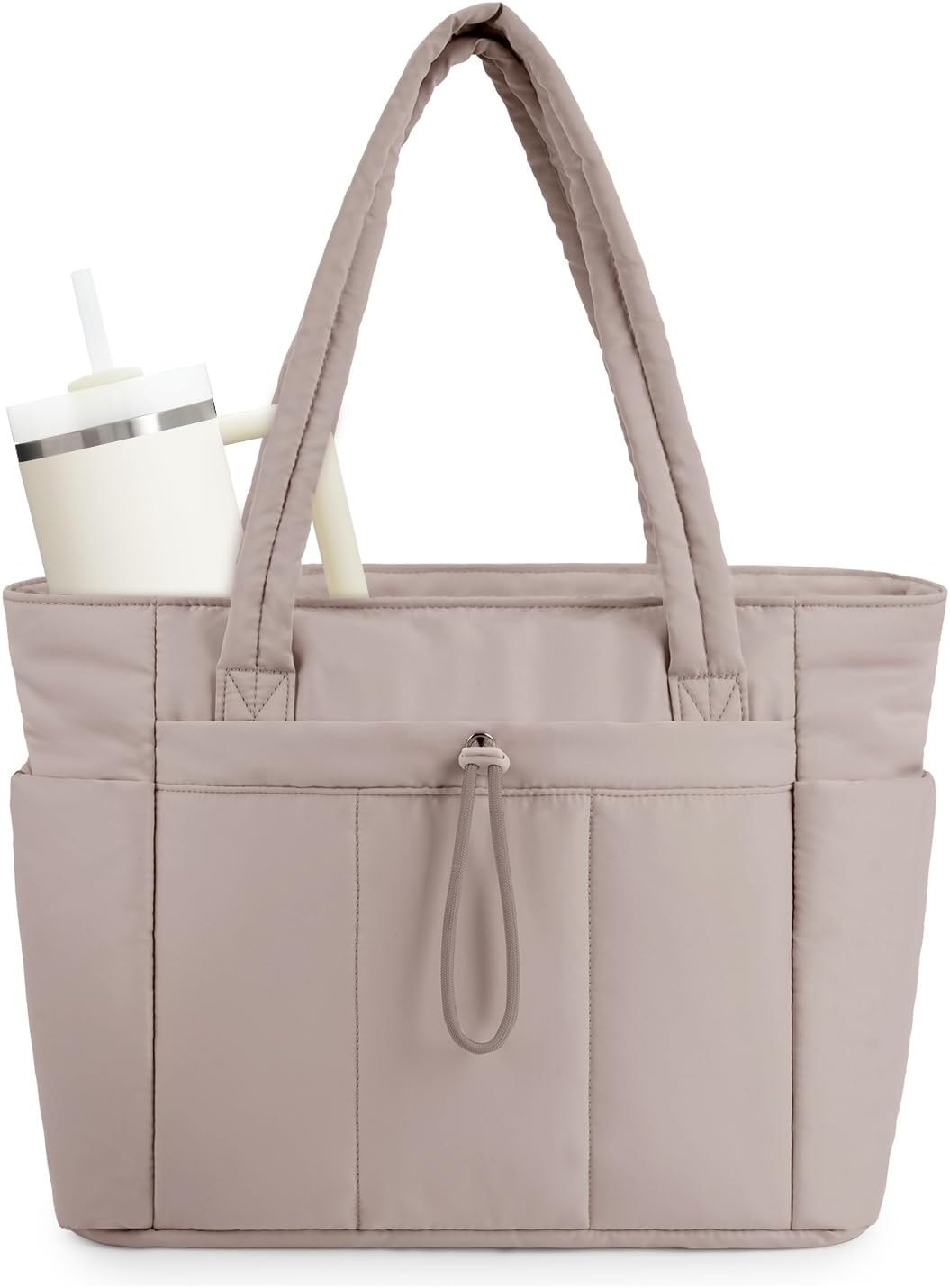 Quilted Puffer Tote Bag | Laptop Sleeve & Cup Holder - Spacious 20L Capacity