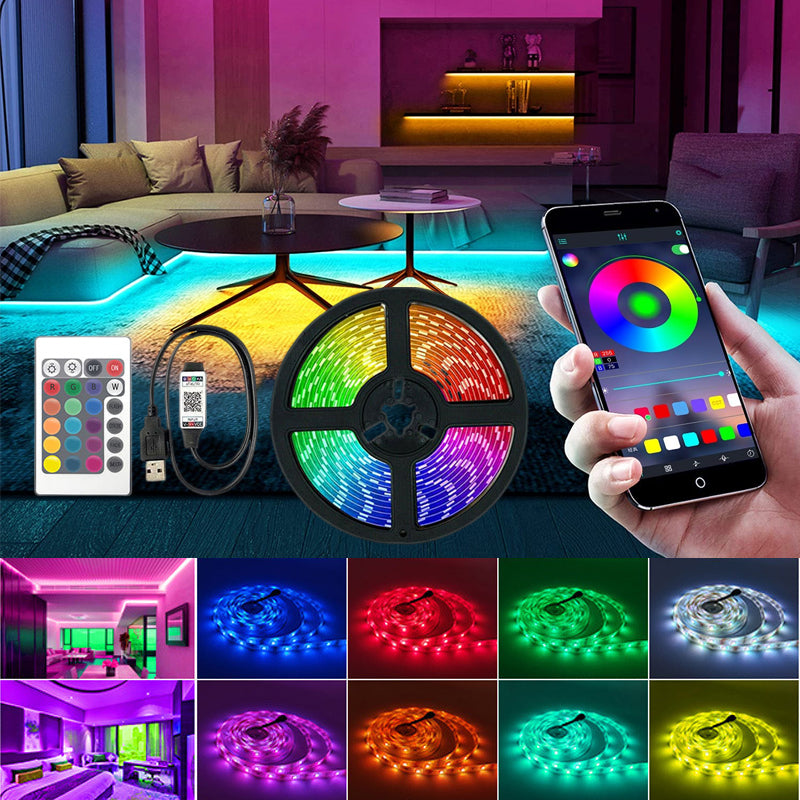 RGB LED Strip Light | Bluetooth App and Remote Control | Cuttable, Flexible Tape with Self-Adhesive Backing for Any Surface