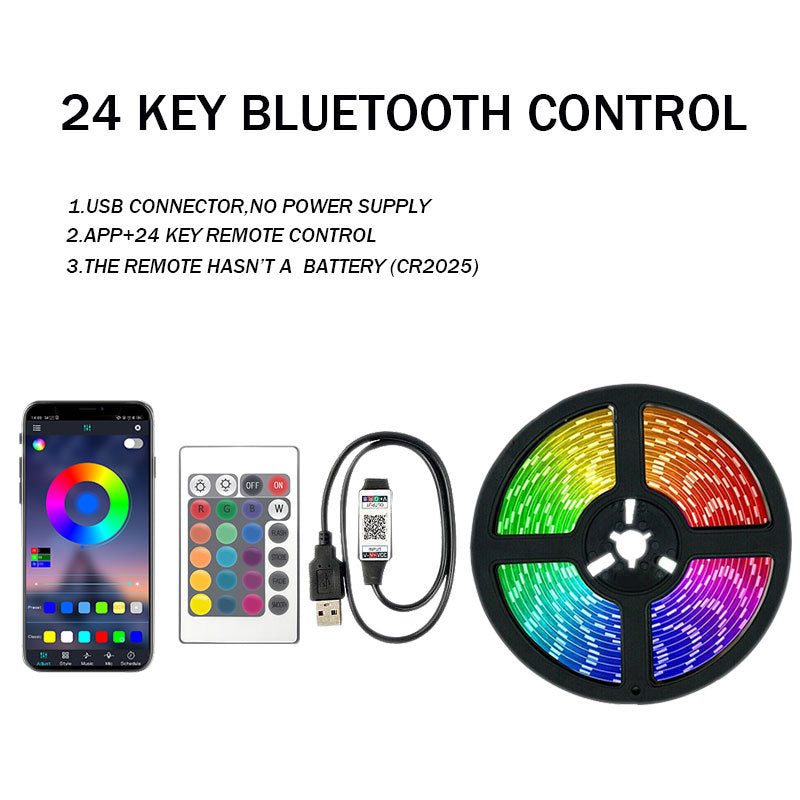 RGB LED Strip Light | Bluetooth App and Remote Control | Cuttable, Flexible Tape with Self-Adhesive Backing for Any Surface