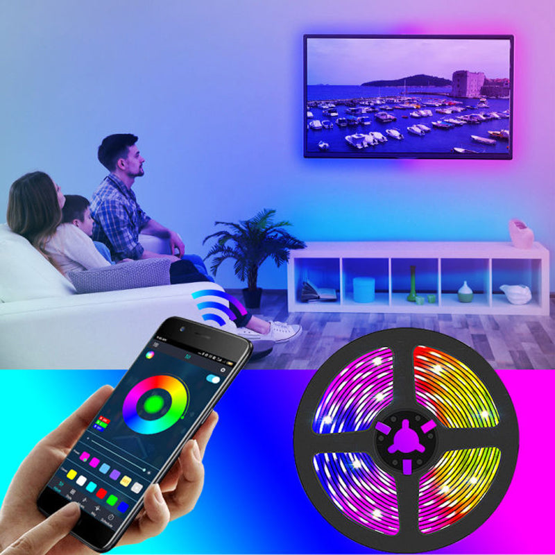 RGB LED Strip Light | Bluetooth App and Remote Control | Cuttable, Flexible Tape with Self-Adhesive Backing for Any Surface