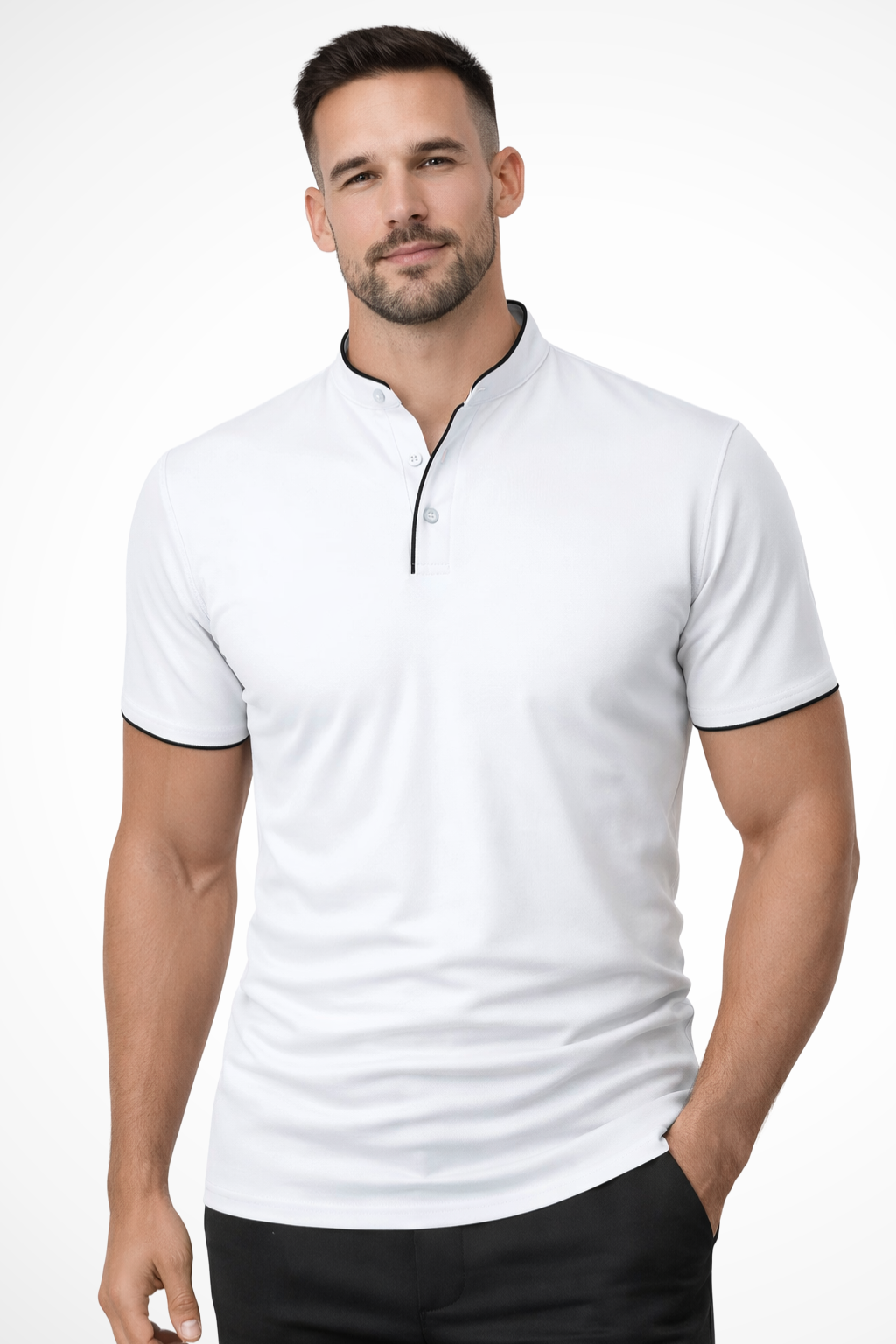 Rafferty | Men's Polo Shirt - Collarless Slim Fit Design in Cotton