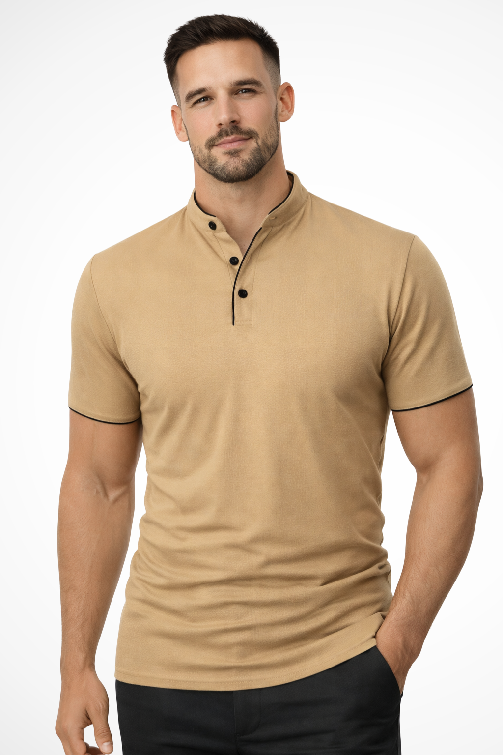 Rafferty | Men's Polo Shirt - Collarless Slim Fit Design in Cotton