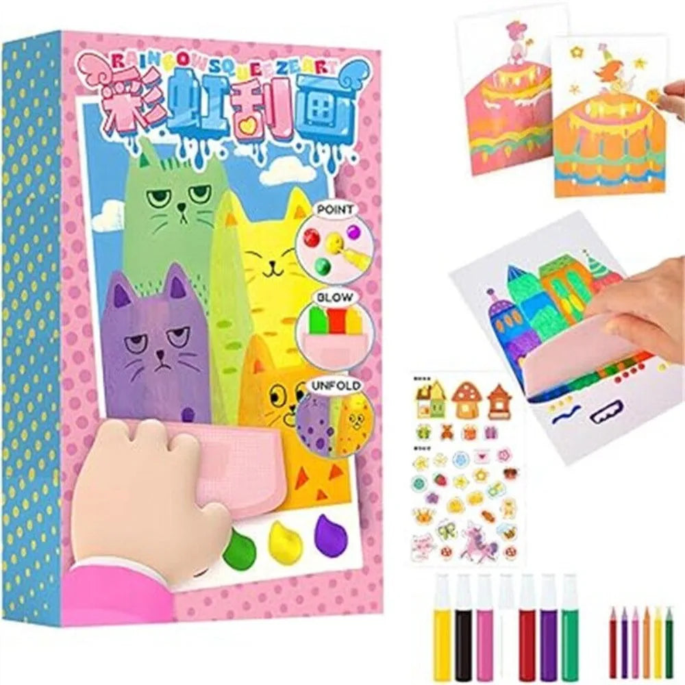 Rainbow Art Fun Kit for Kids | Squeeze Paint Craft Set with Stickers