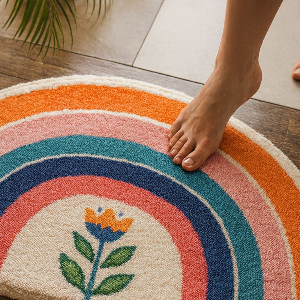 RainbowGlow | Half-Moon Bath Mat – Soft Microfiber Blend, Water Absorbent
