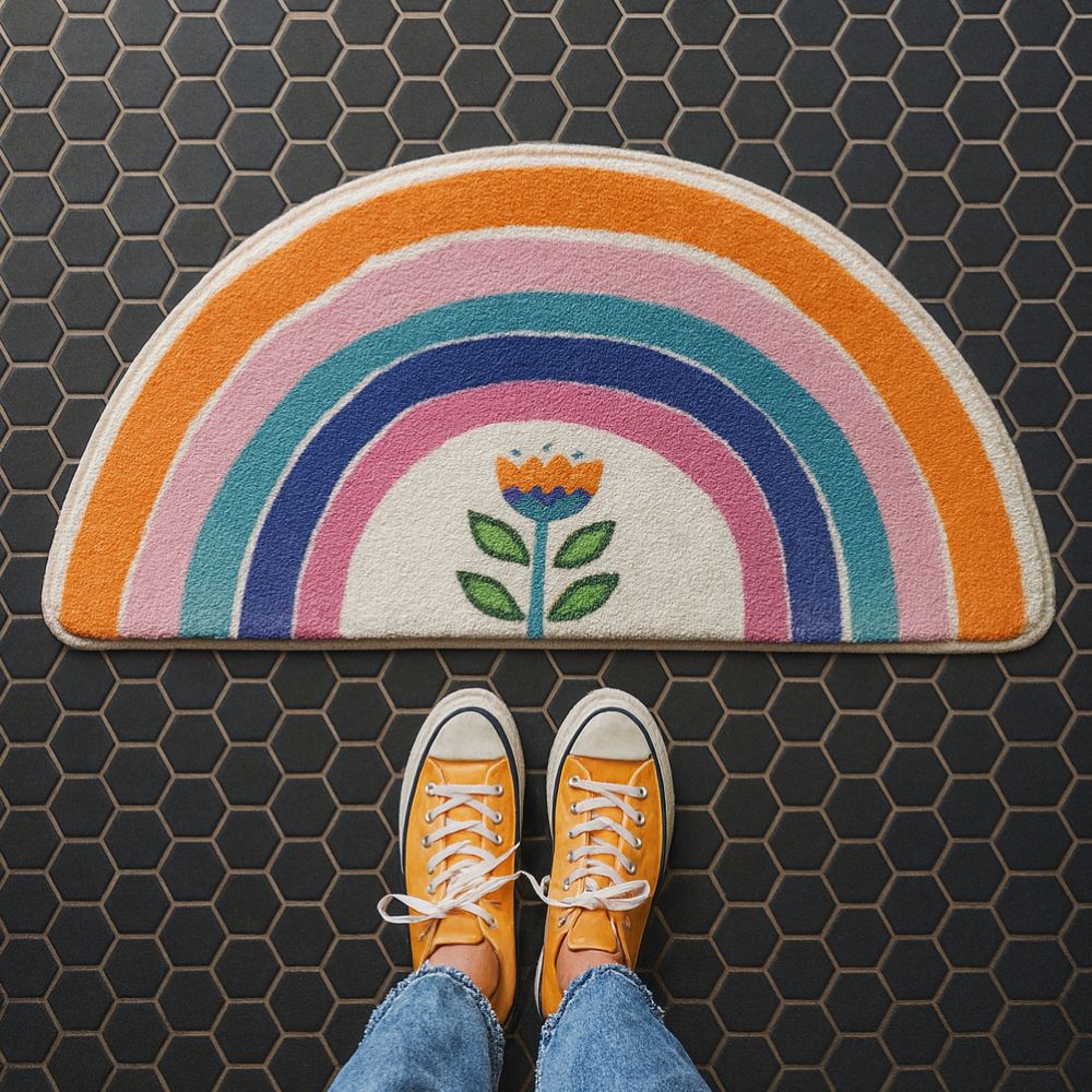 RainbowGlow | Half-Moon Bath Mat – Soft Microfiber Blend, Water Absorbent