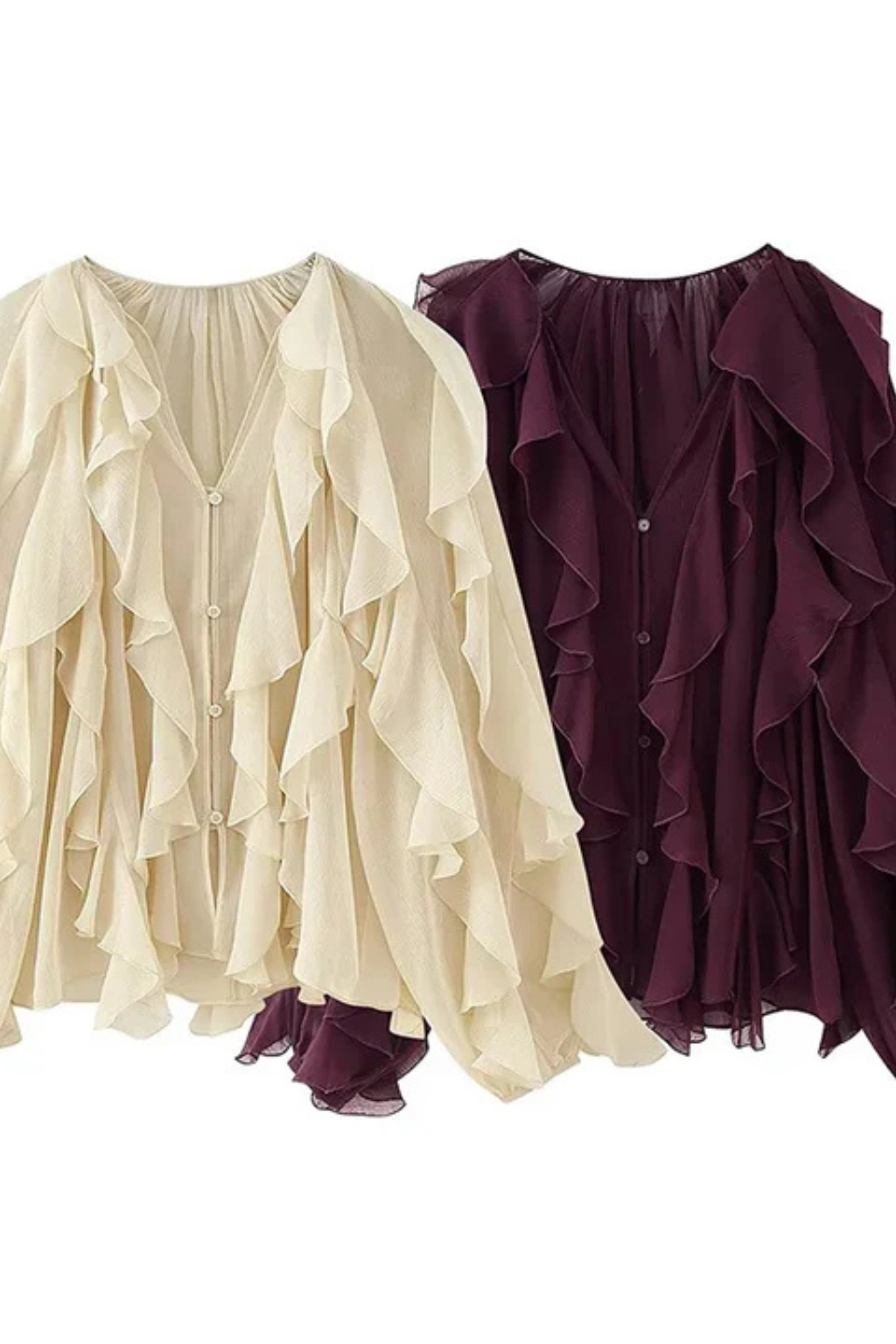 Ravielle | Women's Blouse – Long Sleeve Ruffled V Neck Design 4