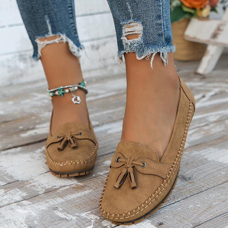 Reagan | Women's Loafers - Black Vegan Leather Slip-Ons with Bow Accent