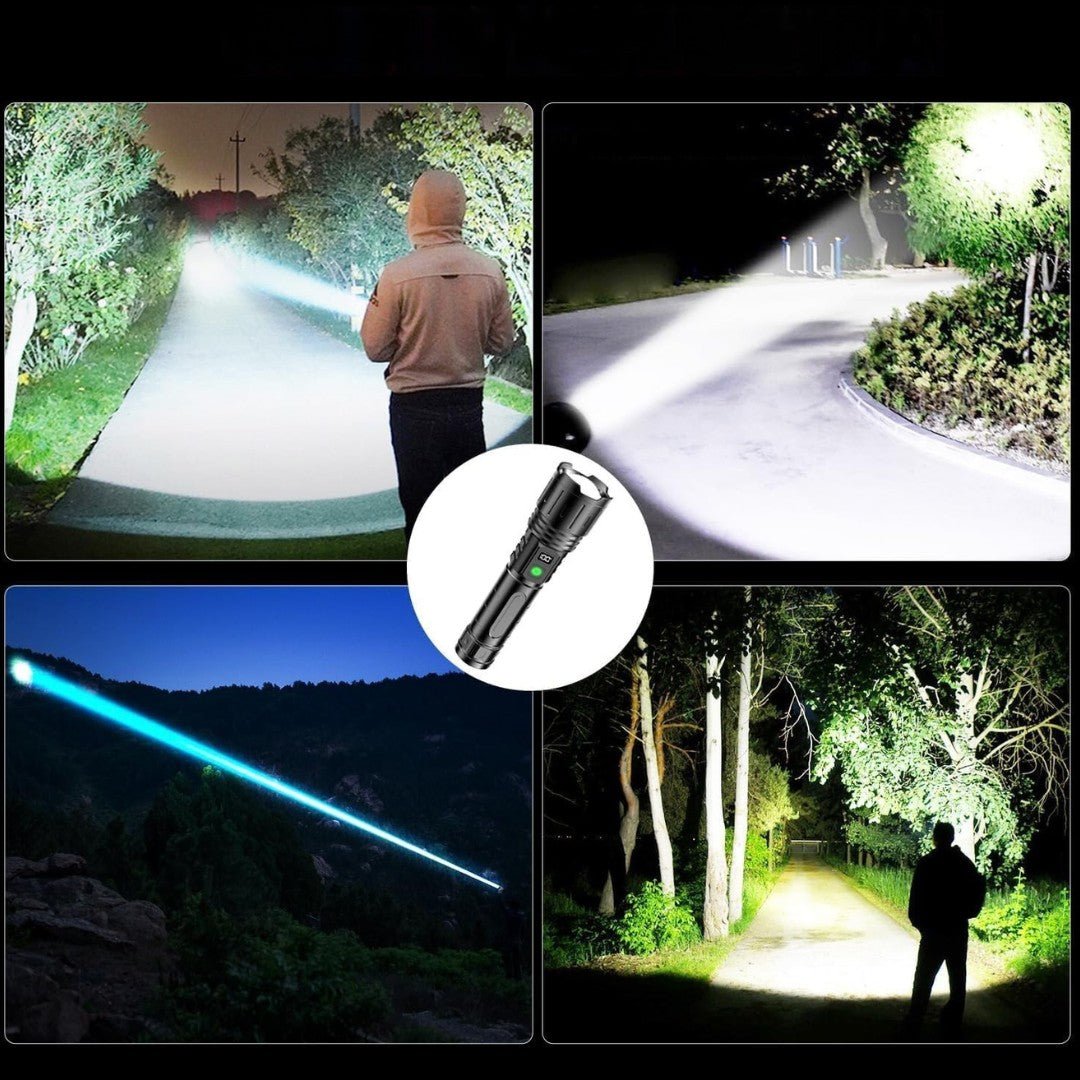Rechargeable LED Torch 10,000 Lumens | IPX5 Waterproof & Impact-Resistant | 5000mAh USB-C Power Bank, 1000m Beam