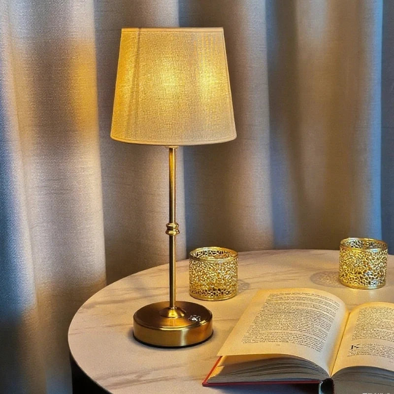 Rechargeable Table Lamp Metal & Cloth 39 cm | Dimmable Warm White Light | 18-Hour Cordless Battery, USB-C Rechargeable