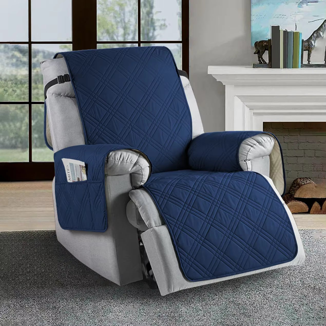 Recliner Chair Cover, Quilted Design, Waterproof Protection, Side Storage Pocket 2
