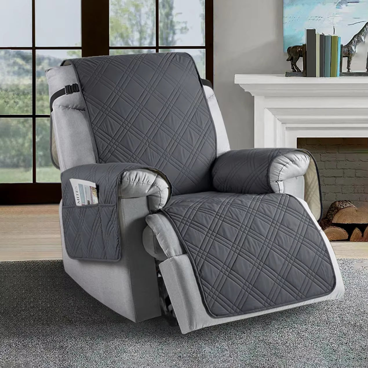 Recliner Chair Cover, Quilted Design, Waterproof Protection, Side Storage Pocket 3