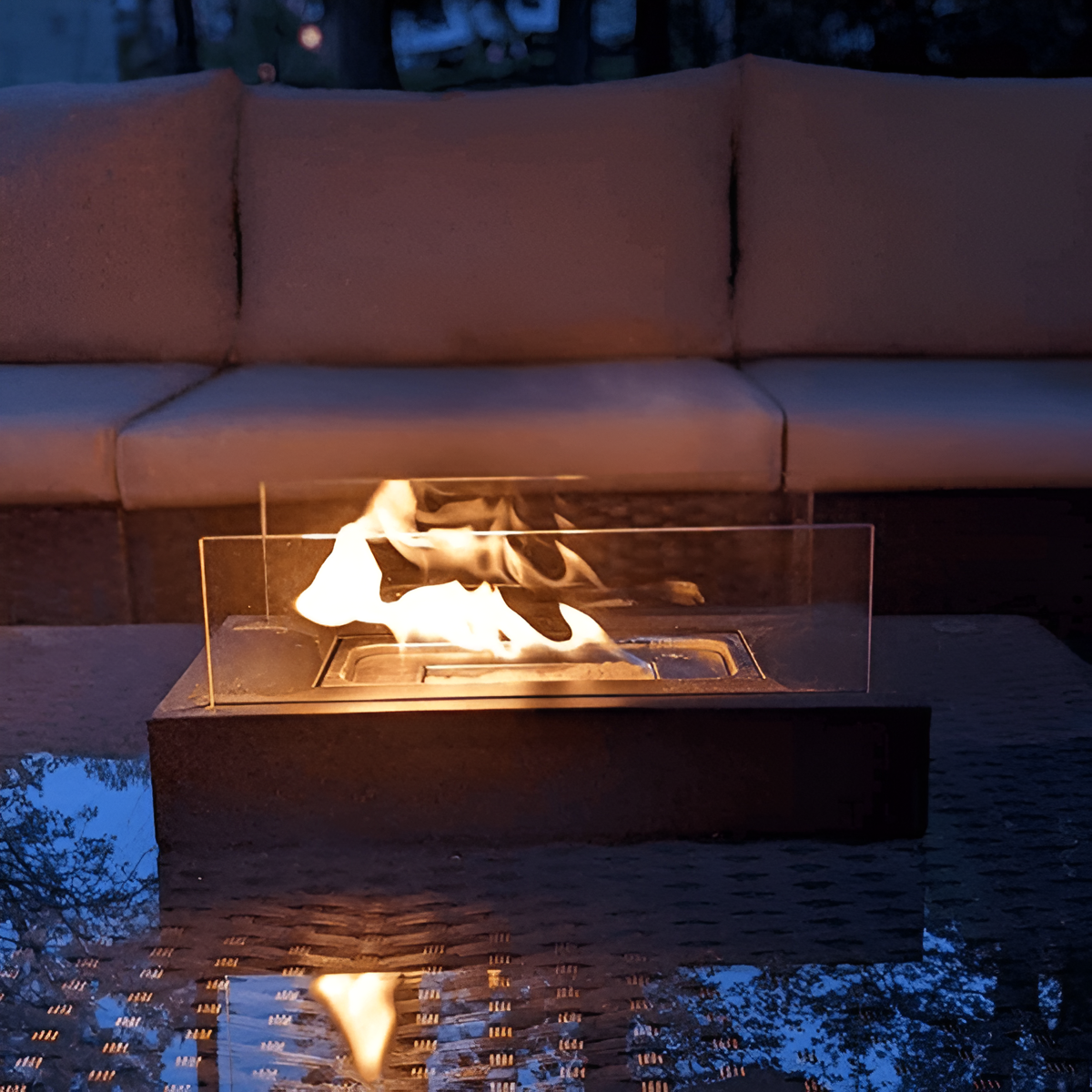 Rectangular Tabletop Bioethanol Fireplace with Glass Panels 2