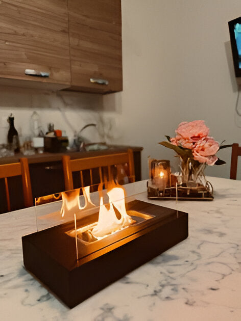 Rectangular Tabletop Bioethanol Fireplace with Glass Panels 3