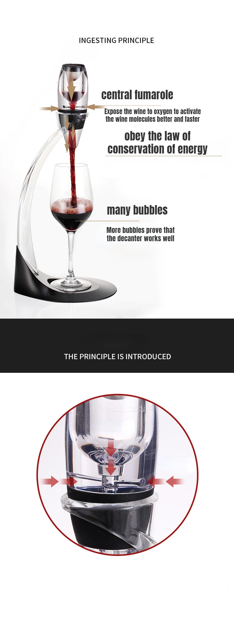 Red Wine Decanter Pourer | Curved Arm Stand, Narrow Neck
