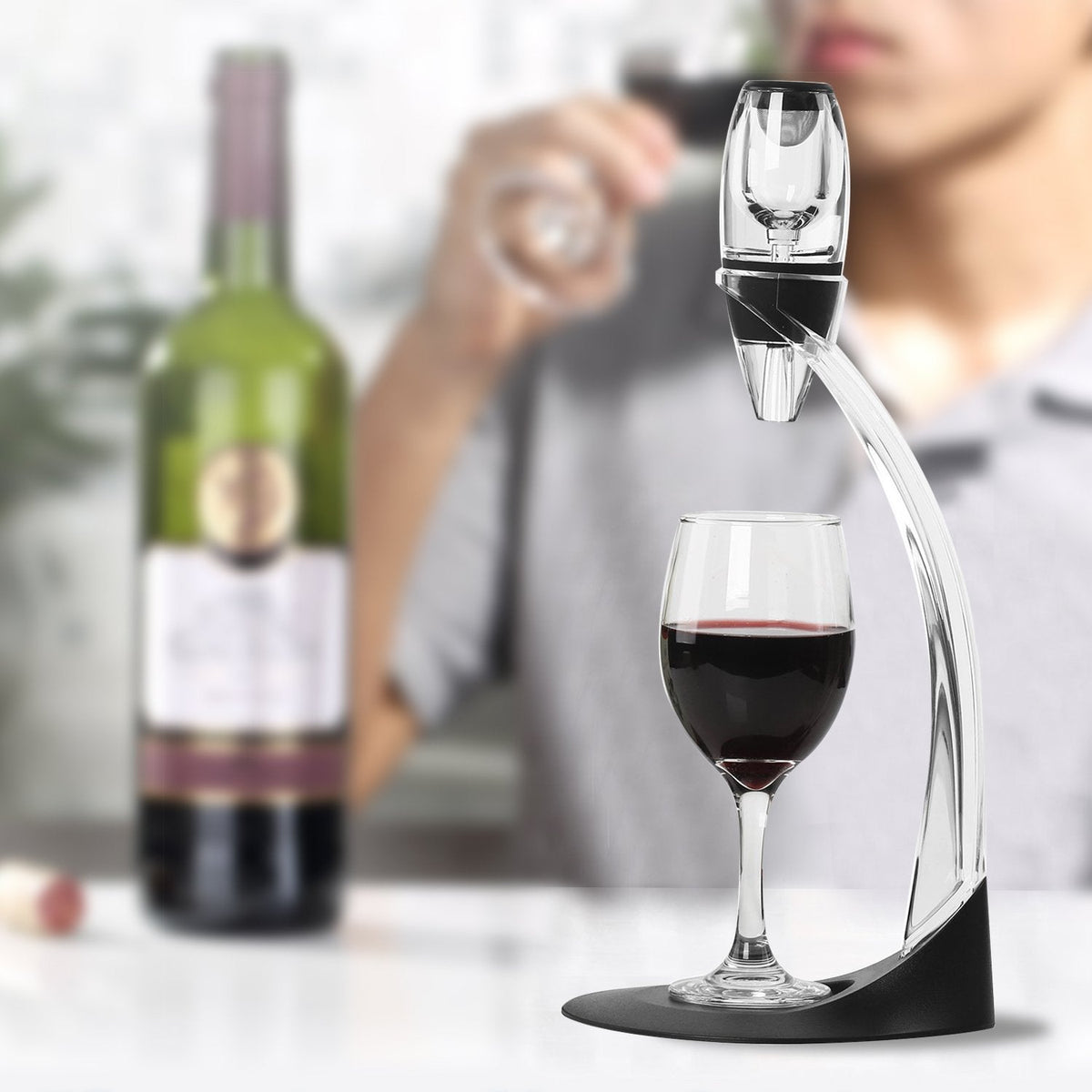 Red Wine Decanter Pourer | Curved Arm Stand, Narrow Neck