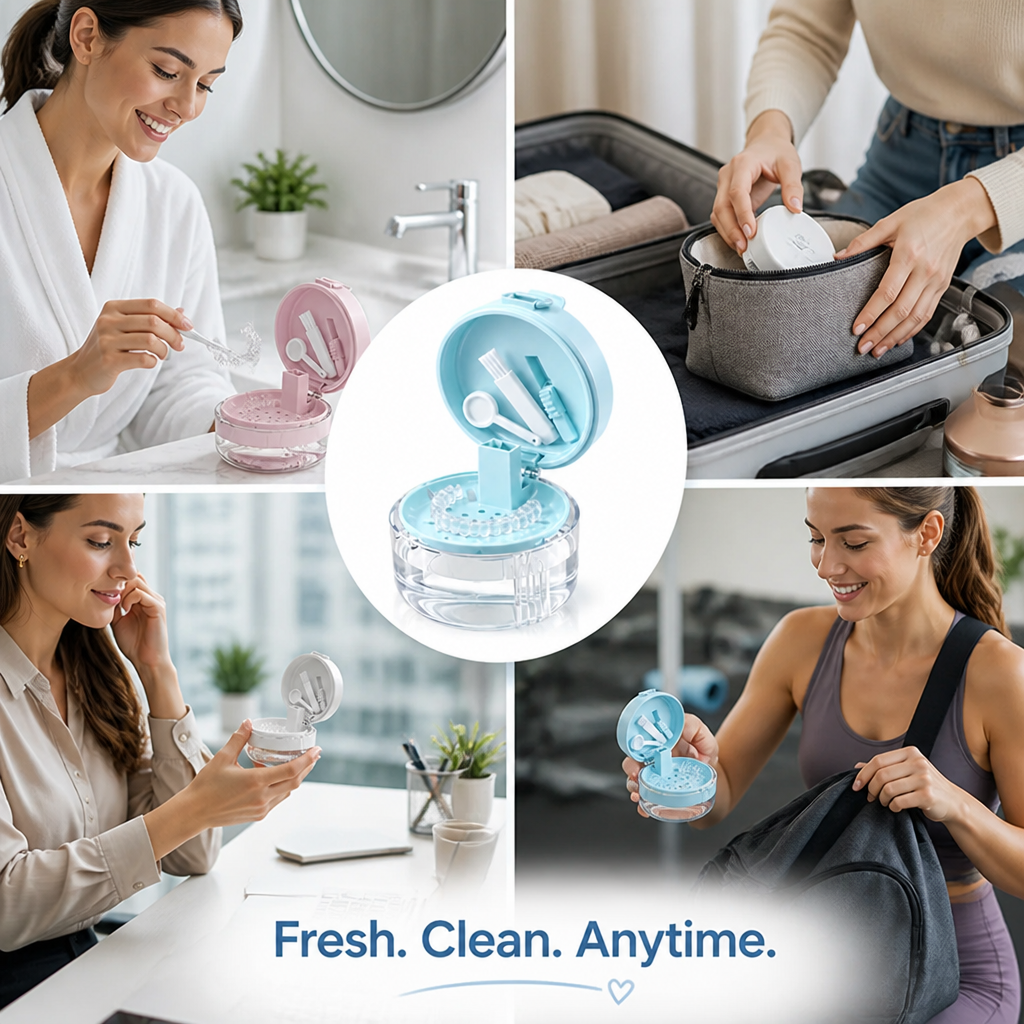 Retainer Cleaning Case | Soak, Drain and Store Design with Built-In Mirror | Keeps Retainers Fresh and Travel-Ready