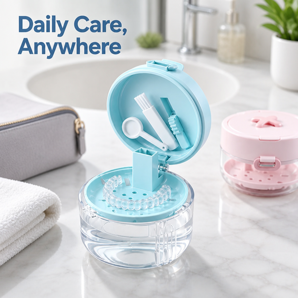 Retainer Cleaning Case | Soak, Drain and Store Design with Built-In Mirror | Keeps Retainers Fresh and Travel-Ready