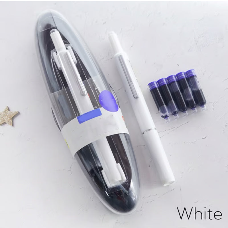 Retractable Fountain Pen Stainless Steel Nib | Click Mechanism, Refillable Cartridge System | Smooth, Scratch-Free Writing