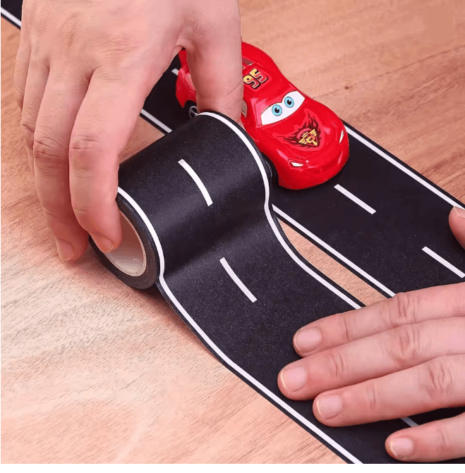 Reusable Road Tape Stickers Polyurethane | Cartoon Design, Cuttable & Repositionable | Mess-Free Play Racetrack Decor
