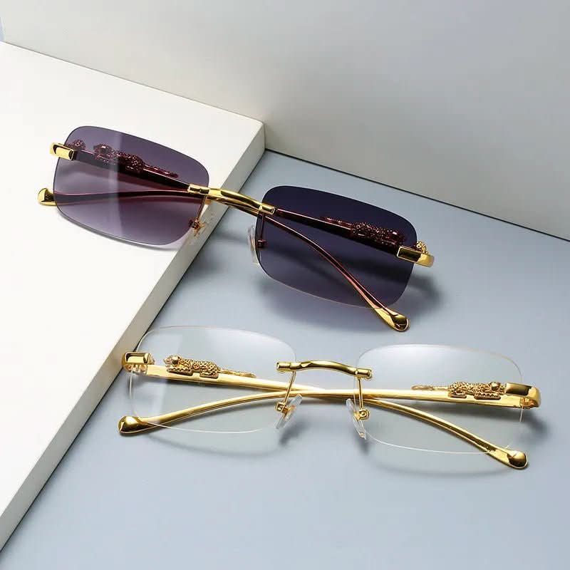 Rimless Sunglasses – Leopard Head Design, UV400 Protection