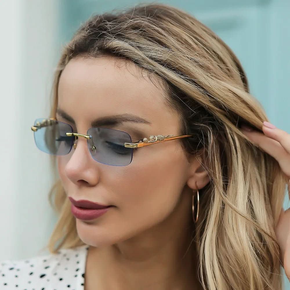Rimless Sunglasses – Leopard Head Design, UV400 Protection
