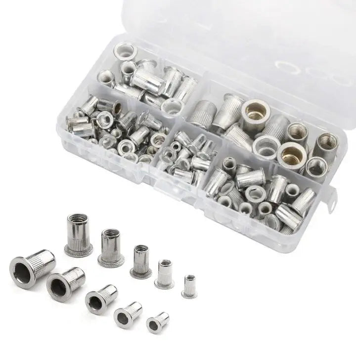 Rivet Nut Set Stainless Steel & Carbon Steel | M3–M10 Sizes, 100 Pieces | Rust-Resistant Threaded Inserts in Sorting Case