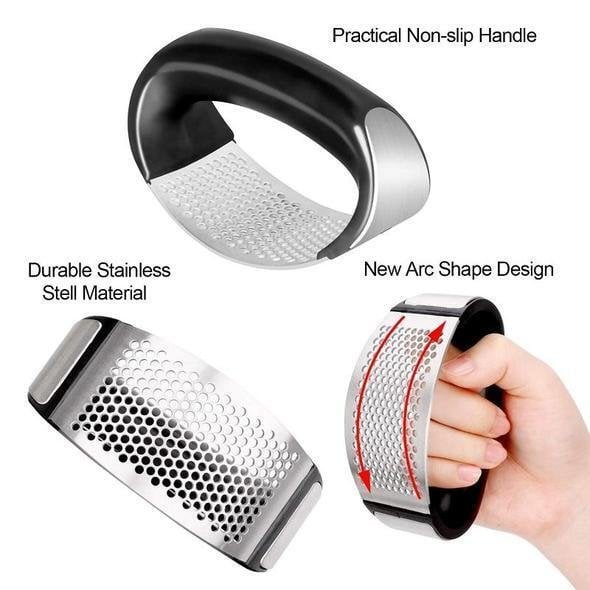 Rocking Garlic Crusher Stainless Steel | Arc-Shaped Rocker Design, No Strength Needed | Crushes and Minces Cloves Fast