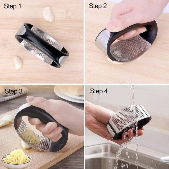 Rocking Garlic Crusher Stainless Steel | Arc-Shaped Rocker Design, No Strength Needed | Crushes and Minces Cloves Fast