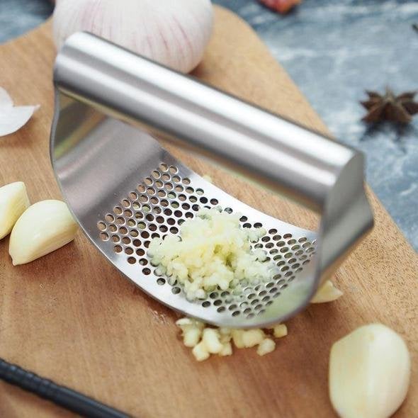 Rocking Garlic Crusher Stainless Steel | Arc-Shaped Rocker Design, No Strength Needed | Crushes and Minces Cloves Fast