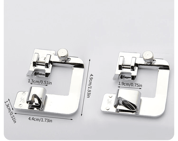Rolled Hem Presser Foot Set Metal | 4 Interchangeable Widths from 9mm to 25mm | Snap-On Fit for Domestic Sewing Machines